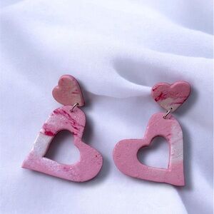 Double Hearts Dangling Polymer Clay Earrings